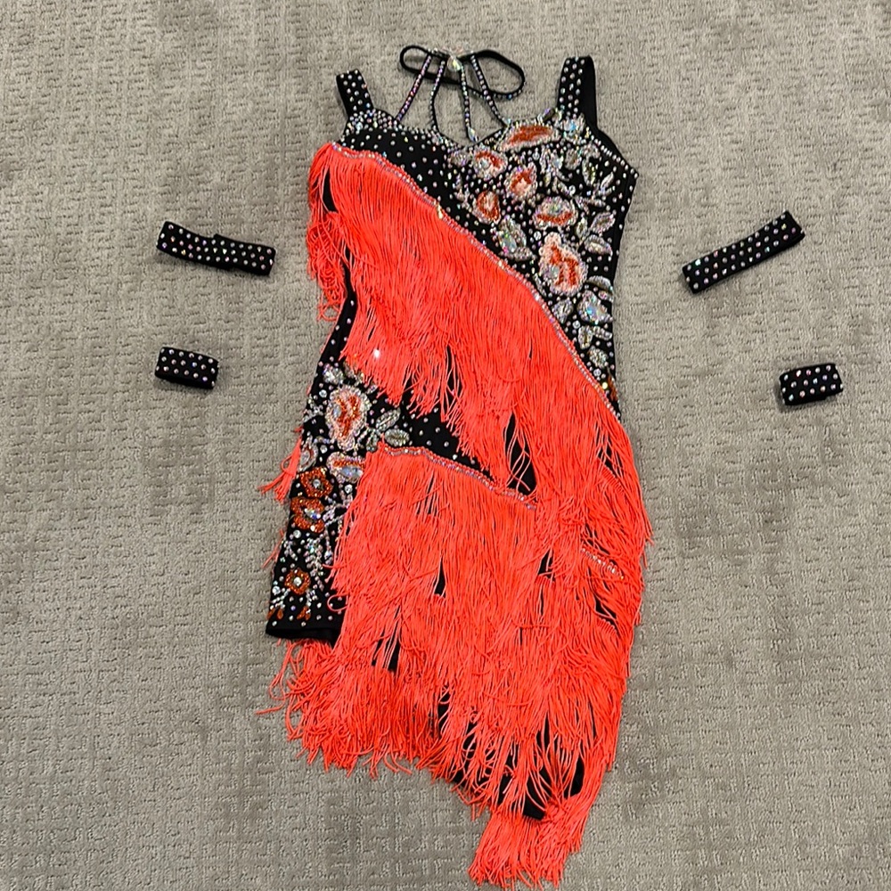 Venus Black and Red Fringe Latin/Rhythm Dance Dress